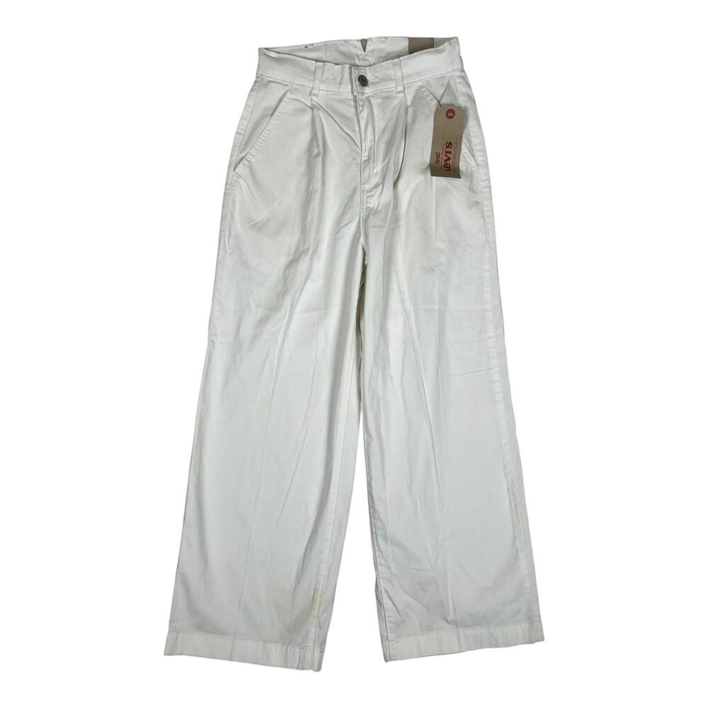 Levi's Pants Womens 24 White Twill Chino Wide Leg Pleated Stretch Irregular READ